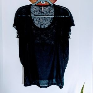 🖤 Free People Black Sheer Lace Floral Top 🖤